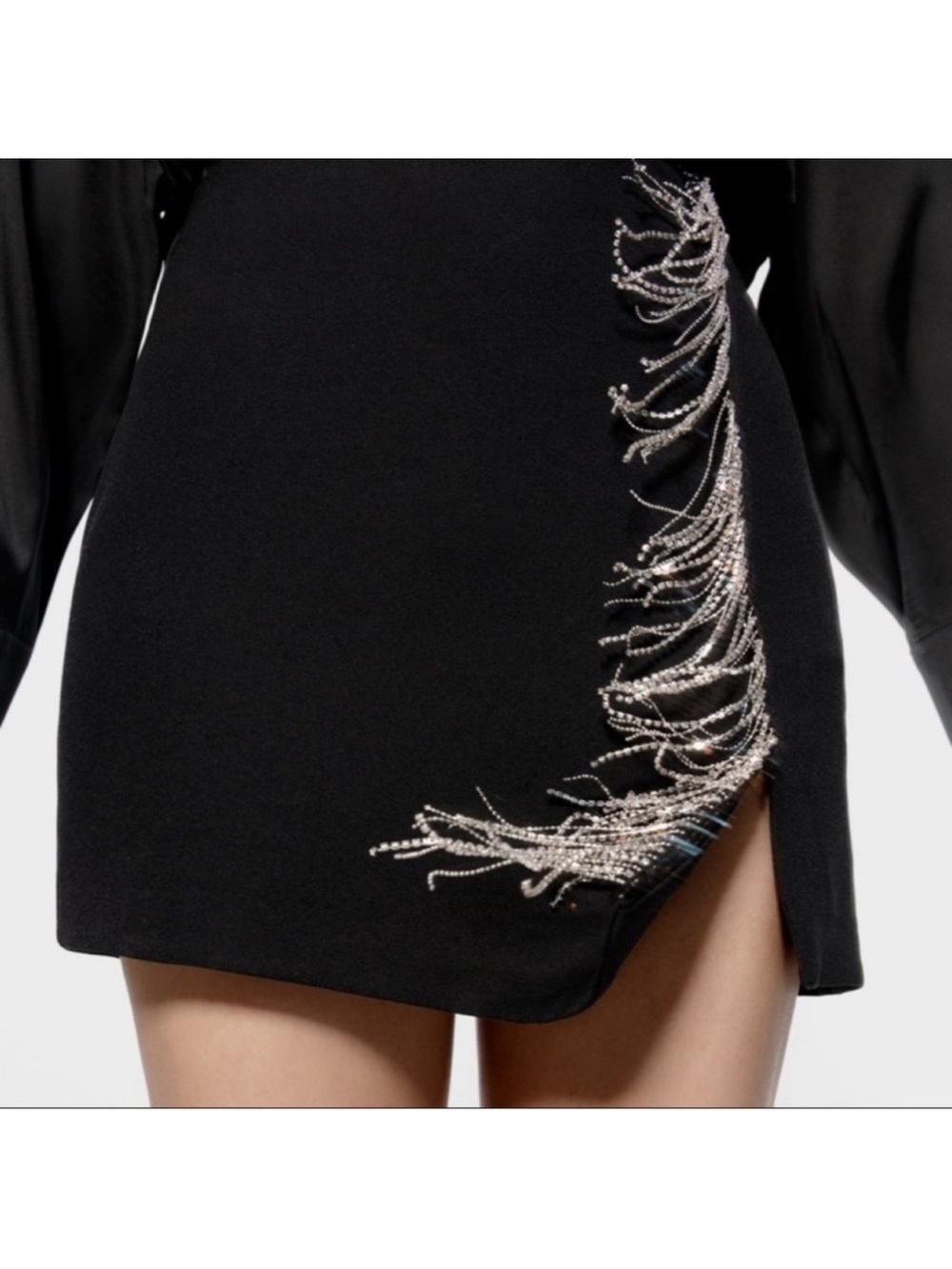 Zara Black Mini Dress with Silver Beaded Fringe size XS | BNWT